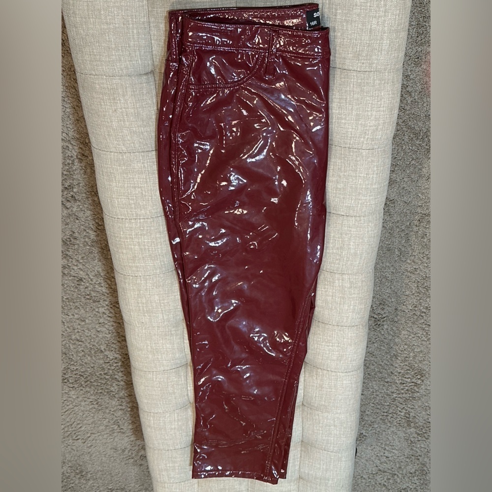 Social Tourist Faux Leather Deep Red Pants - WOMEN’S SIZE 16R (33W) - NWOT - Picture 7 of 13